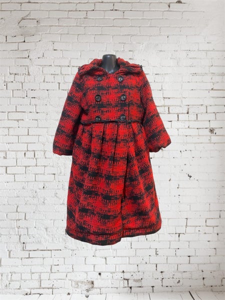 Augustine Red Black Double Breasted Coat S – Glam Retro Kiwi Swandri Style Carousel 1
