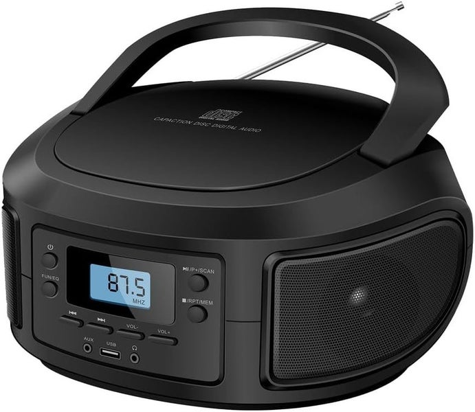 CD Player & FM Radio, Bluetooth, USB,Aux In, Power or Portable Battery, Black Carousel 1