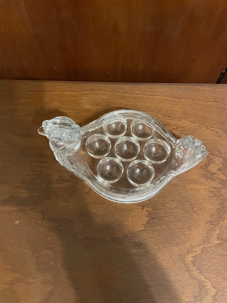 Vintage Pressed Glass Chicken Devilled Egg Holder Carousel 2