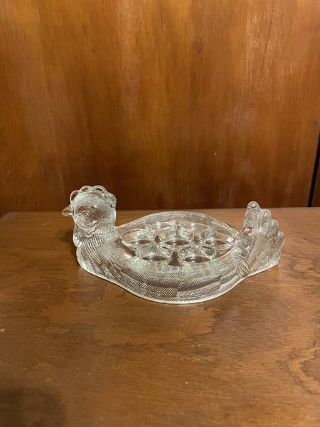 Vintage Pressed Glass Chicken Devilled Egg Holder Carousel 1