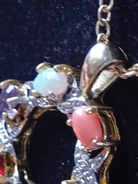 Genuine opal, garnet, pink coral, amethyst, blue & green jade, pendant Carousel 2