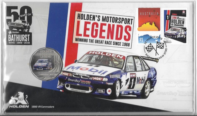 AUSTRALIA 1996 HOLDEN VR COMMODORE 2019 50 cent stamp and coin cover Carousel 1