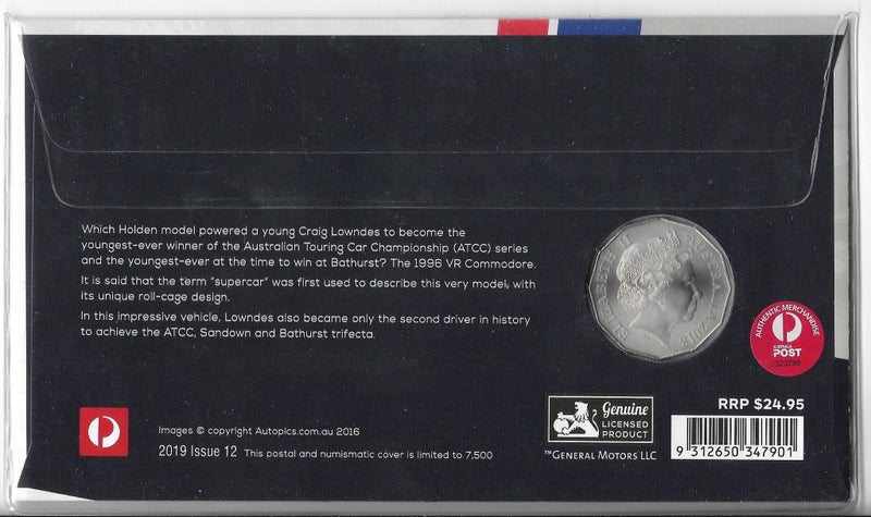 AUSTRALIA 1996 HOLDEN VR COMMODORE 2019 50 cent stamp and coin cover Carousel 2