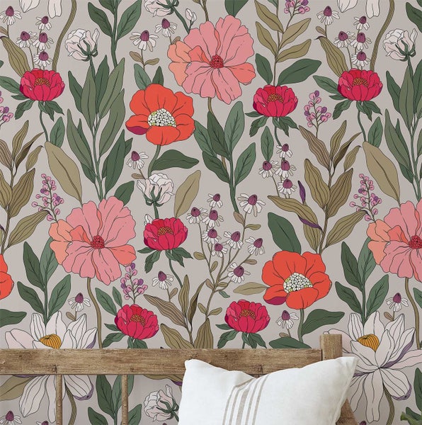 S4Sassy Modern Floral Bloom Print paper, Decorative Wallwrap For Laundry Room Carousel 1