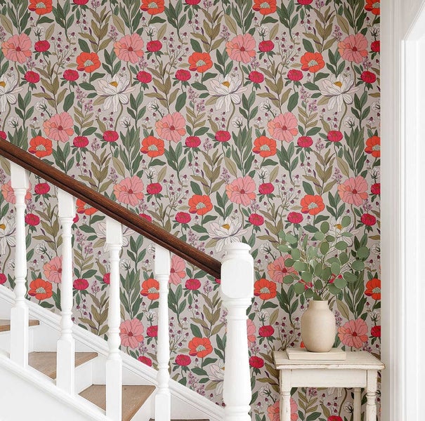 S4Sassy Modern Floral Bloom Print paper, Decorative Wallwrap For Laundry Room Carousel 2