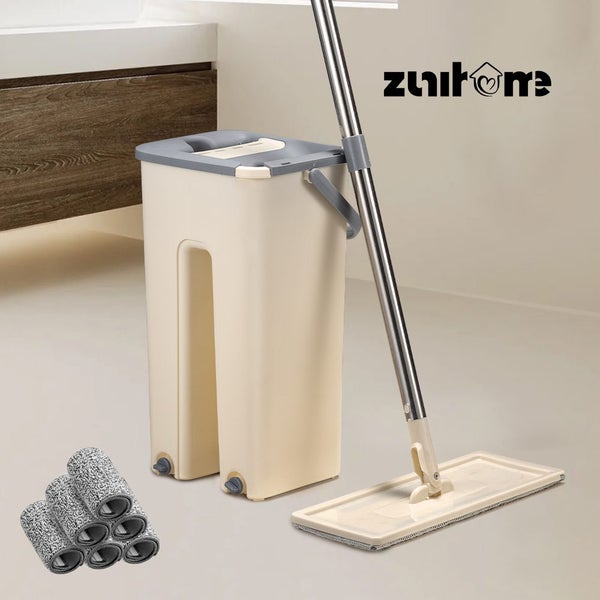 ZUNI Flat Mop and Bucket Floor Mop Cleaner Set Wet Dry w/ 6 Heads Carousel 1