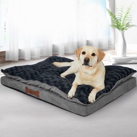 Dog Calming Bed Warm Soft Plush Comfy Sleeping Memory Foam Mattress Dark Grey XL Carousel 1
