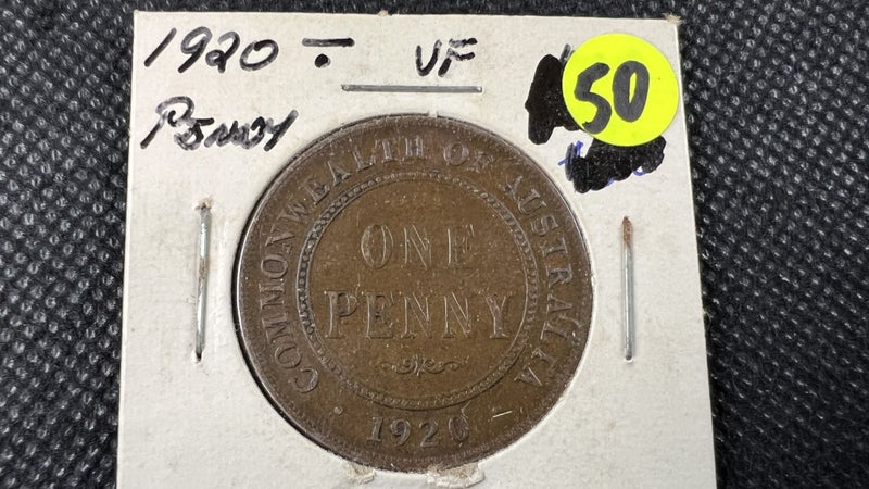 1920-S Australian One Penny Coin - VF - Dot Under Bottom Scroll - Lot E890 Carousel 1