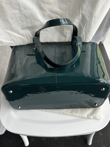 Argentinian designer: Green patent tote and clutch $600+63617615497986114