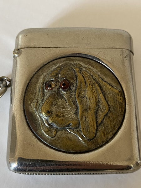 1900’s Antique Nickel Brass bloodhound dog - Match safe Vesta Case. Carousel 2