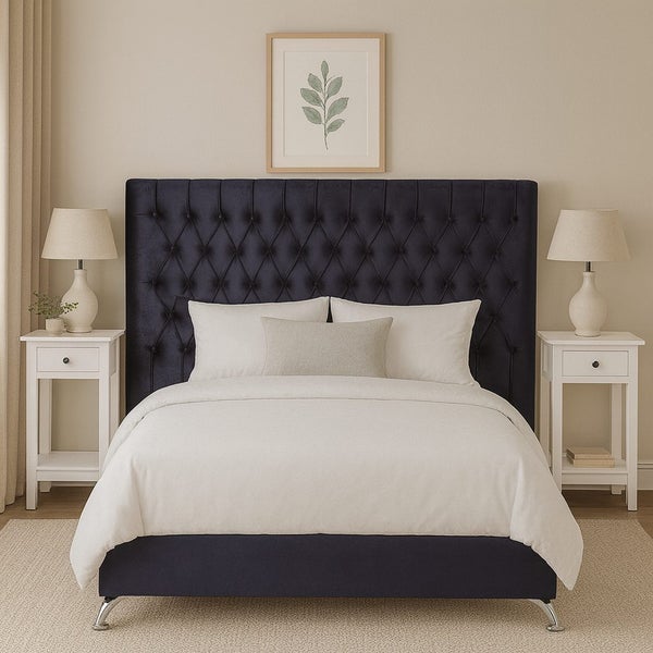 HEAD BOARD- CALIFORNIA KING SIZE (DAHLIA) BLACK VELVET Carousel 1