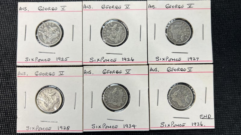 Australian Date Run 1925-1936 Silver Six Pence Coins - Lot E902 Carousel 1