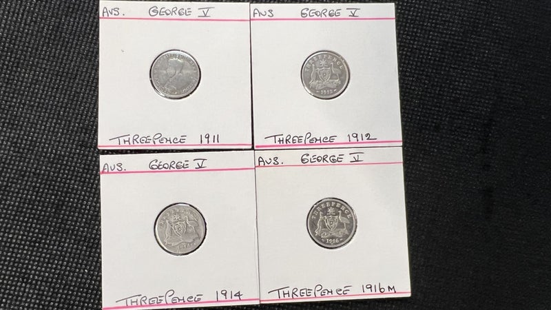 Better Date Run of 1911-1916 Australian Silver Three Pence Coins - Lot E904 Carousel 1