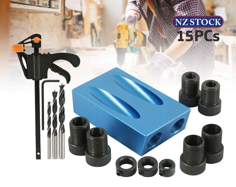 15pcs Pocket Hole Jig Kit Dowel Drill Joinery Screw Kit NZ Local Buy Carousel 1