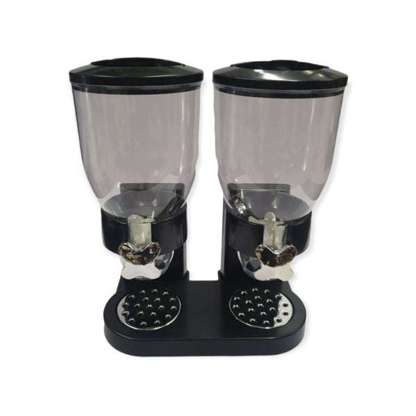 Kitchee 2 X 4L Double Cereal Dispenser Black Round Rice Grains Countertop Storag Carousel 1