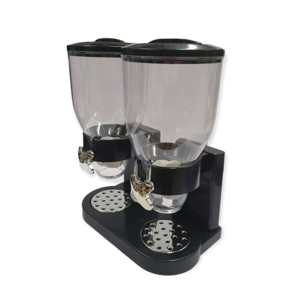 Kitchee 2 X 4L Double Cereal Dispenser Black Round Rice Grains Countertop Storag Carousel 2