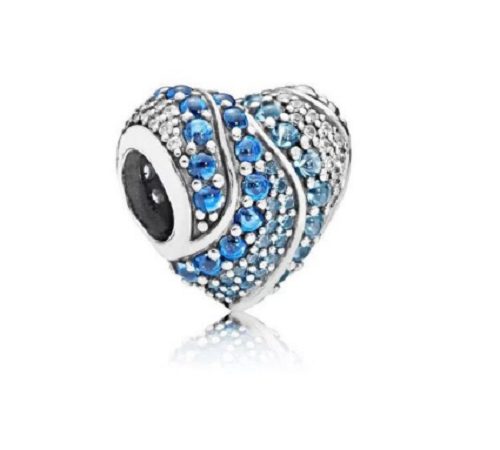 925 STERLING SILVER BLUE & CLEAR CZ HEART CHARM - Fits Pandora Bracelet! Carousel 1