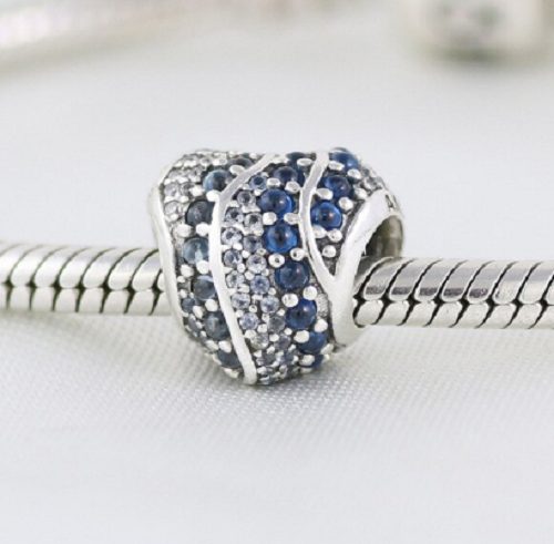 925 STERLING SILVER BLUE & CLEAR CZ HEART CHARM - Fits Pandora Bracelet! Carousel 2