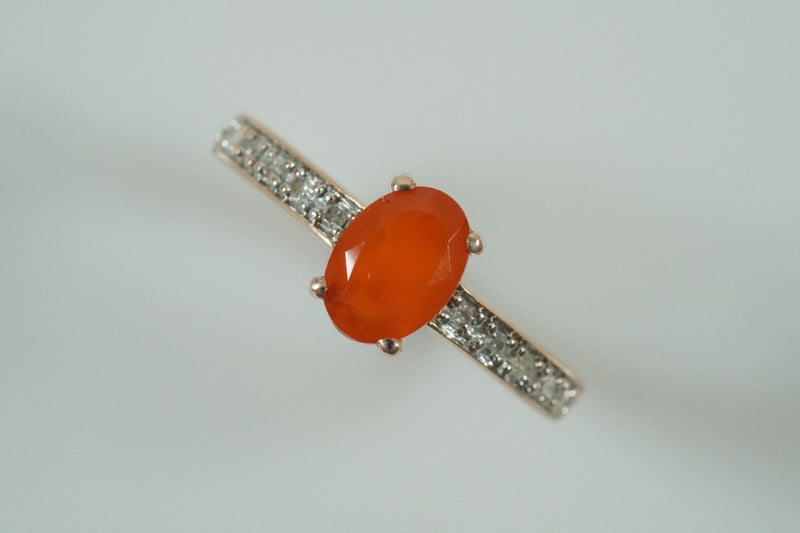 Fabulous 9ct RoseG Natural Orange Mexican Fire Opal & Diamond Ring Carousel 2
