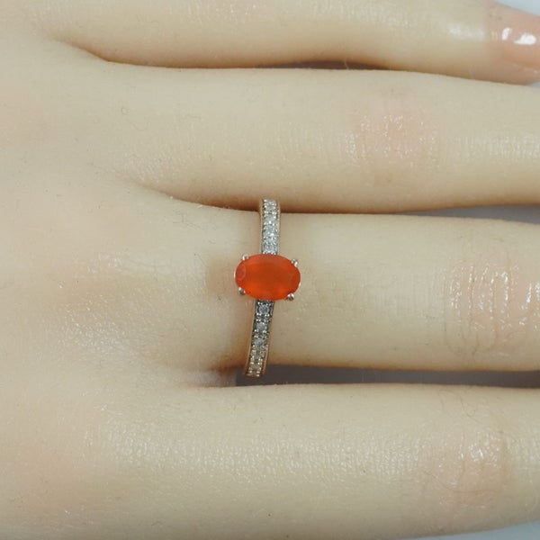 Fabulous 9ct RoseG Natural Orange Mexican Fire Opal & Diamond Ring Carousel 7