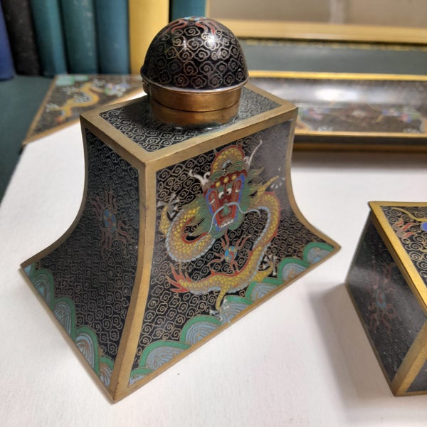 Antique Cloisonné Chinese Writing Set Carousel 2