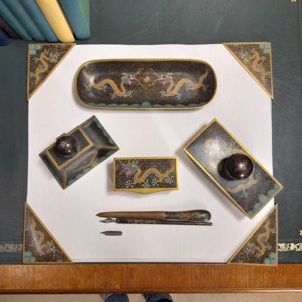 Antique Cloisonné Chinese Writing Set Carousel 12