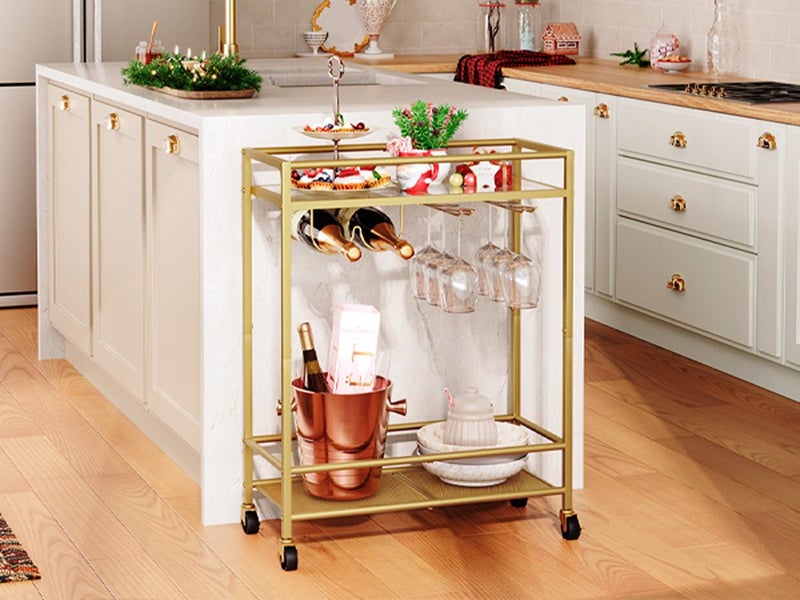 Rolling Bar Cart with Wine Holders Gold Carousel 1