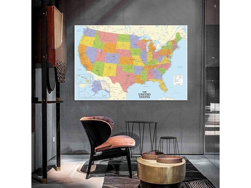 120*80cm USA Map Detailed Non-woven Canvas Painting Wall Art Poster Decorative Carousel 1