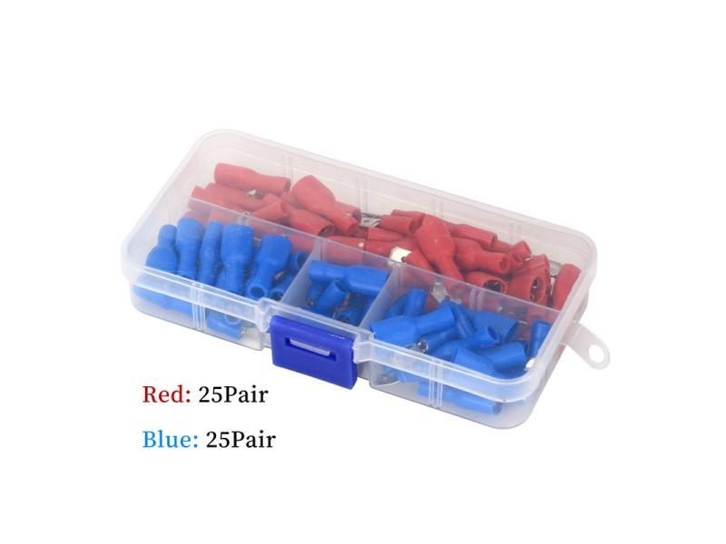 20/50/100Pcs Red Blue 6.3mm Female Insulated Spade Crimp Terminal Wire Carousel 1