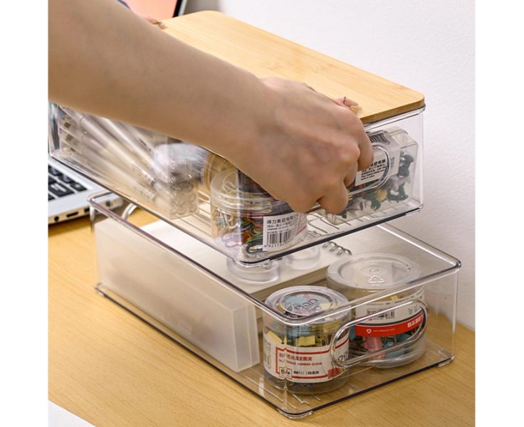 Stackable Storage Bins with Bamboo Top - Kitchen Counter Organizer Basket for Carousel 2
