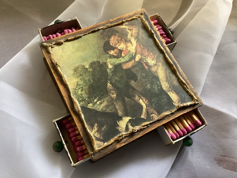 Antique wooden matchbox holder circa 1910 Carousel 6