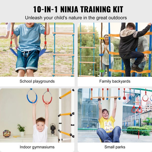 2x60 ft Ninja Warrior Obstacle Course Kids Outdoor Slackline 14 Obstacles Carousel 2