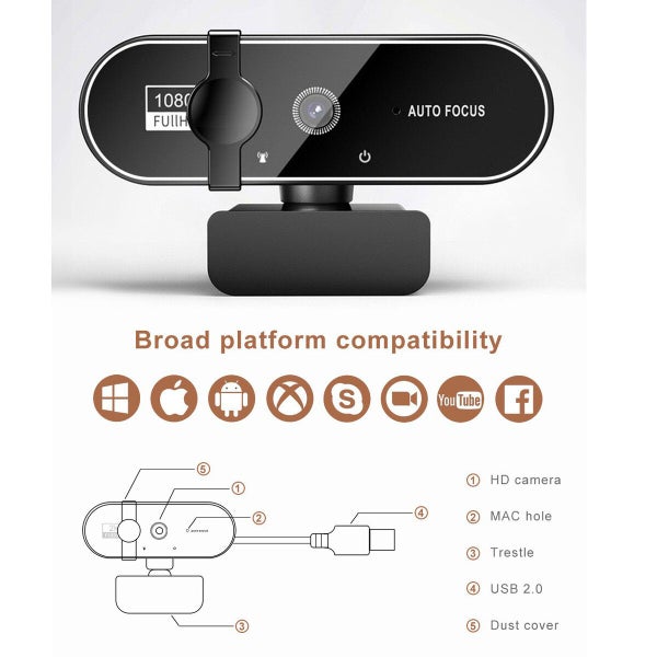 1080P HD USB Camera for Laptop Desktop Video Conferencing Security Built-in Micr Carousel 2
