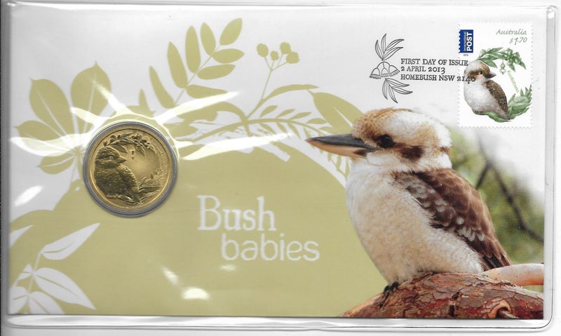 AUSTRALIA 2013 Bush Babies KOOKABURRA $1 stamp and coin cover Carousel 1
