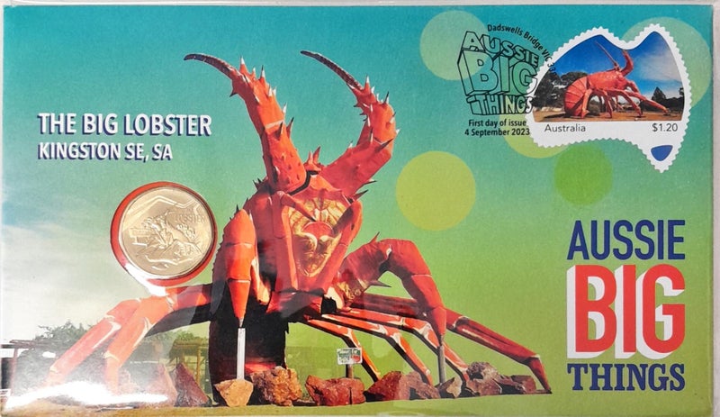 AUSTRALIA 2023 The Big Lobster, Kingston SE SA $1 stamp & coin cover Carousel 1