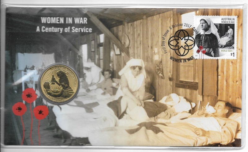 AUSTRALIA 2017 WOMEN IN WAR (NURSING) $1 stamp and coin cover Carousel 1