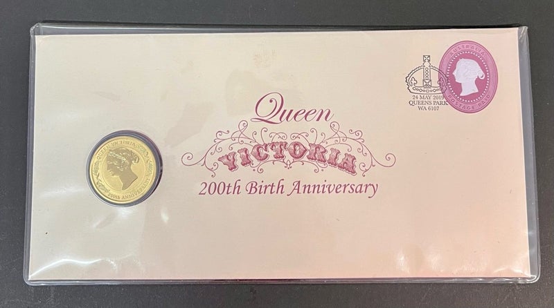 AUSTRALIA 2019 200 YEARS SINCE BIRTH OF QUEEN VICTORIA $1 stamp and coin cover Carousel 1