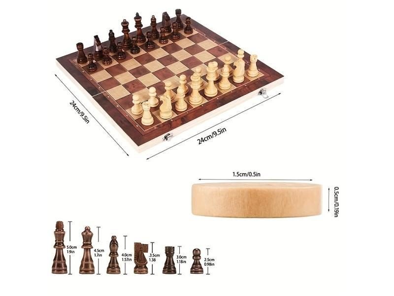 3 In 1 Foldable International Chess Folding Wooden Portable Chess Game Board Carousel 1