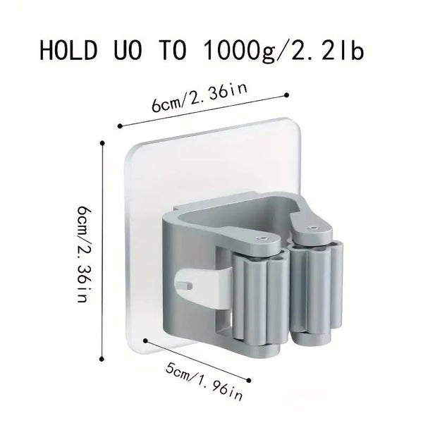 2Pc Mop Broom Holder Household Storage Rack Adhesive Hooks Wall Mounted Carousel 1