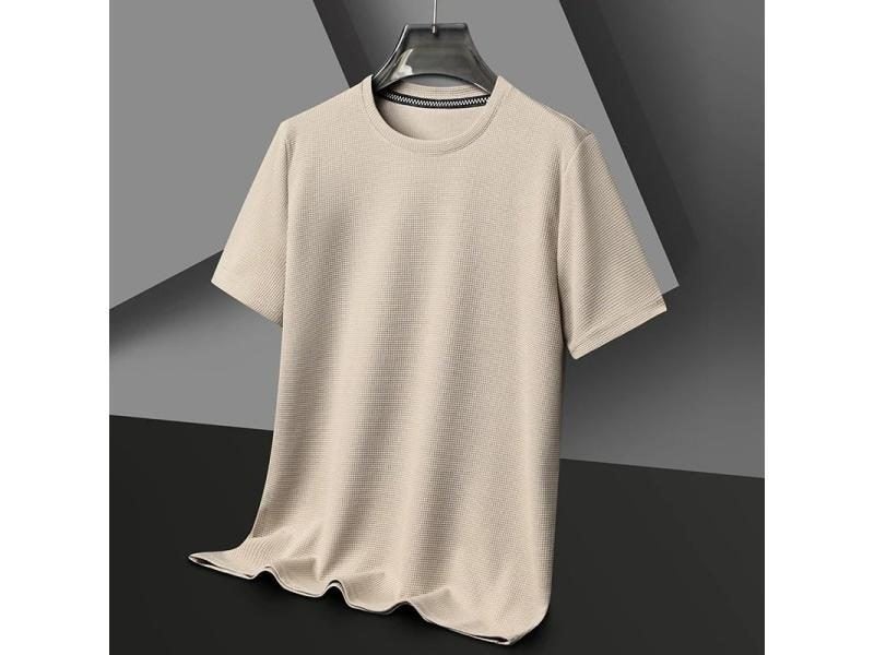 Short Sleeved Polo ShirShort Sleeved Waffle Solid Polot Fashion Splicing Men's Carousel 1