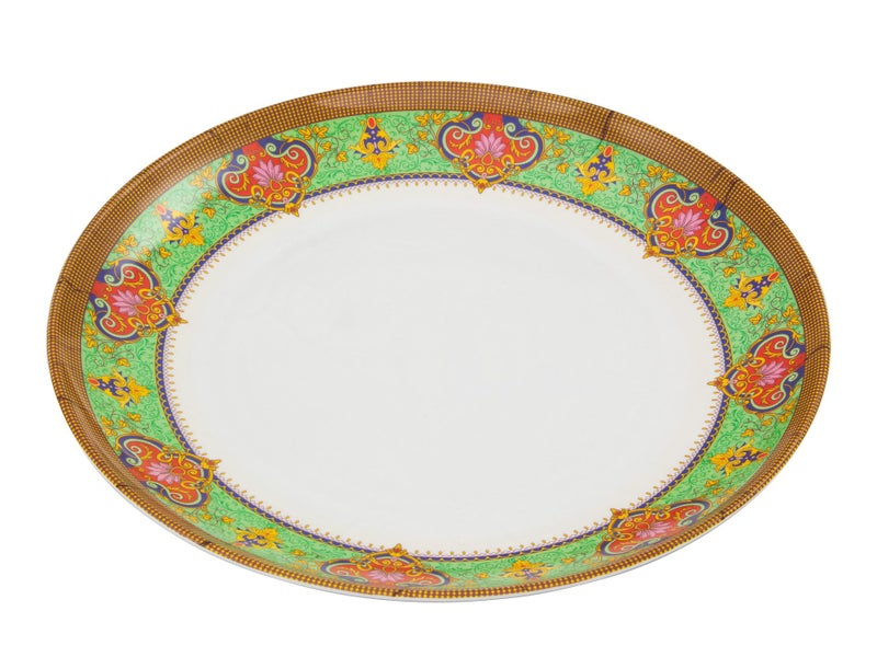35cm Large Round Plate with Decorative Green Pattern - Melamine Dish Platter Carousel 1