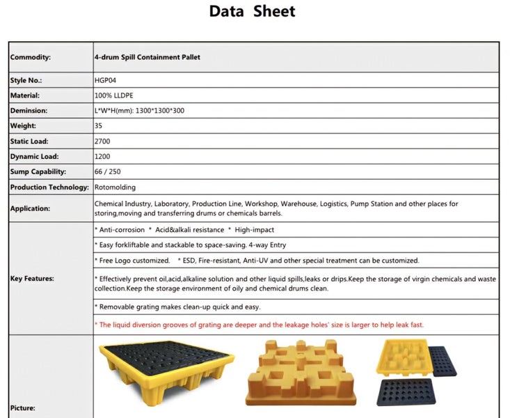 4 Drum Spill Containment Pallet 1300mm L x 1300mm W x 300mm H **FREE SHIPPING** Carousel 3