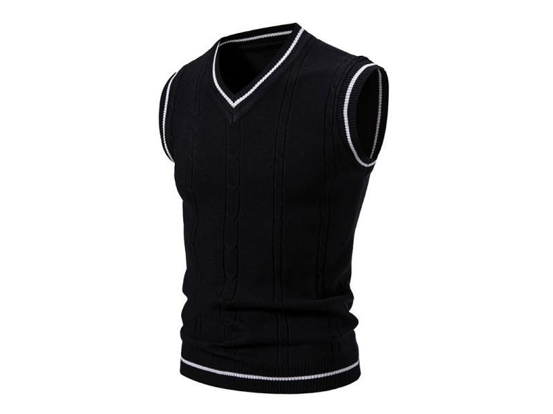 Autumn Winter Men's Knit Vests V-Neck Sleeveless Slim Fit Knitted Pullovers Men Carousel 1