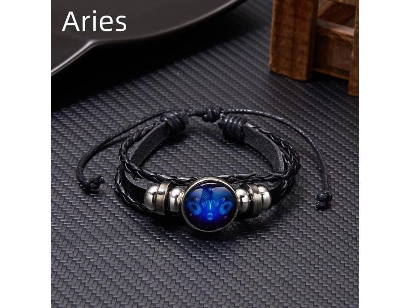 12 Constellation Zodiac Sign Charm Luminous Bracelets Men Women Vintage Carousel 1