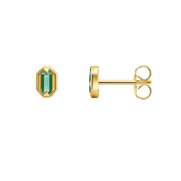 925 Sterling Silver Vintage Green Stone Gold Plated Ear Studs For Women & Men Carousel 1