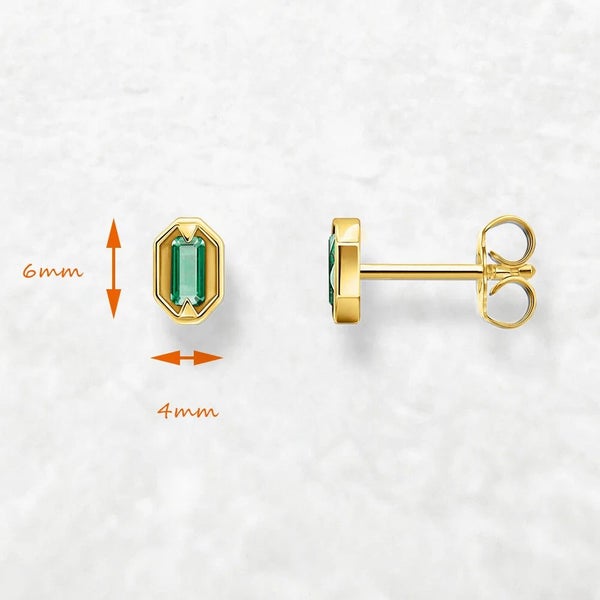 925 Sterling Silver Vintage Green Stone Gold Plated Ear Studs For Women & Men Carousel 2