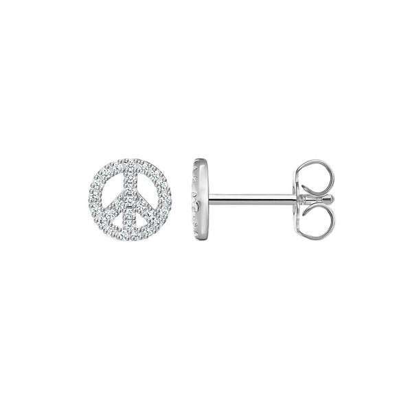 925 Sterling Silver White Stone Peace Ear Studs Carousel 1