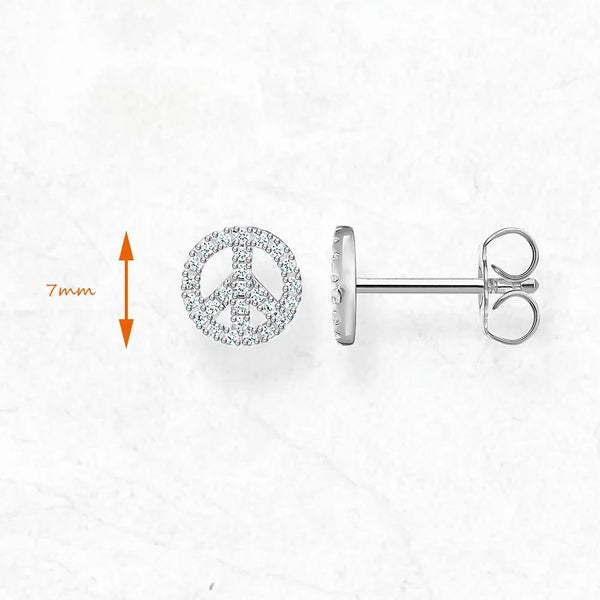 925 Sterling Silver White Stone Peace Ear Studs Carousel 2