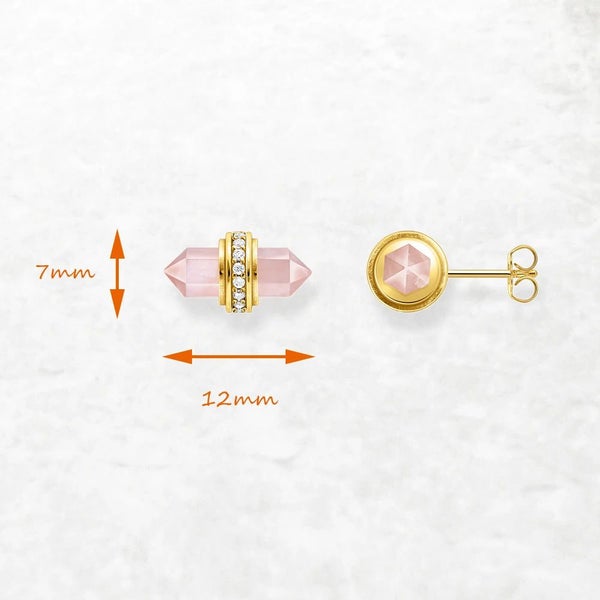 925 Sterling Silver Gold Plated Hexagonal Rose Stone Stud Earrings For Women Carousel 2