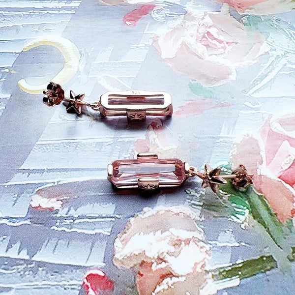 925 Sterling Silver Romantic Rose Gold Stud Earrings With Pink Stone Carousel 6